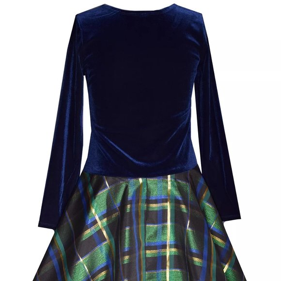 Bonnie Jean Girls Blue Velvet Plaid Taffeta Drop-Waist Hipster Holiday D… - Picture 4 of 5
